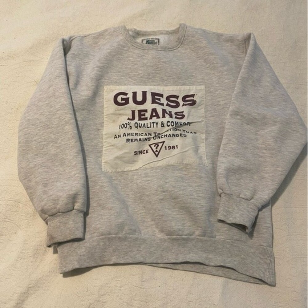 Vintage 90s Guess Jeans Light Grey Logo Crewneck size Medium